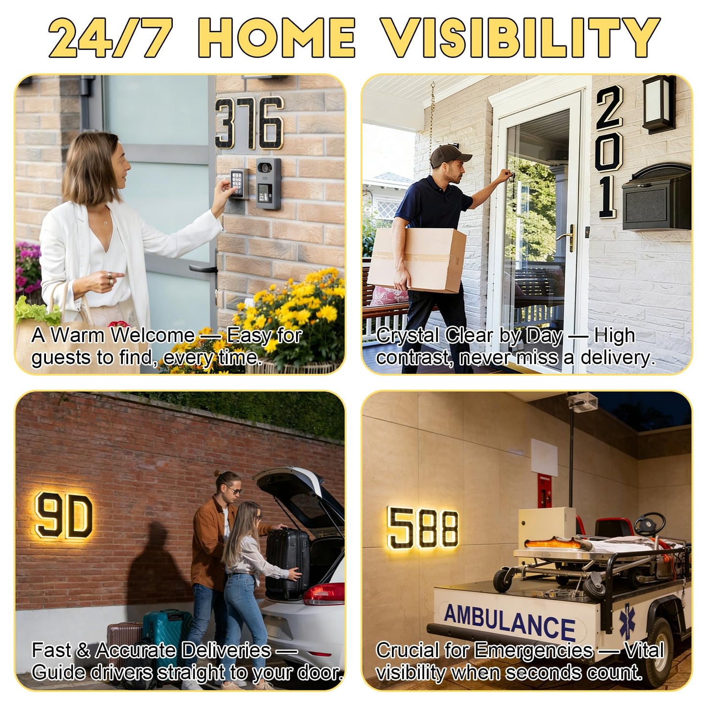 2026 New Solar House Numbers for Outside, Light Up Address Numbers for House, No Drill Adhesive or Screw Mount, IP65 Waterproof LED Illuminated Modern Address Sign, Dusk to Dawn (B, 9 inch)