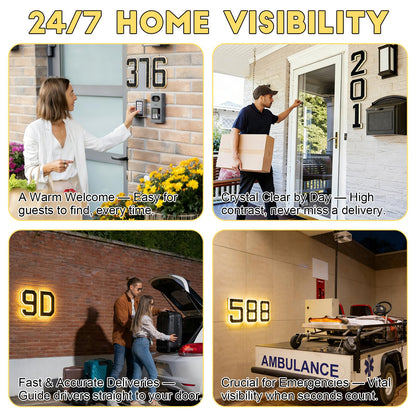 2026 New Solar House Numbers for Outside, Light Up Address Numbers for House, No Drill Adhesive or Screw Mount, IP65 Waterproof LED Illuminated Modern Address Sign, Dusk to Dawn (B, 9 inch)