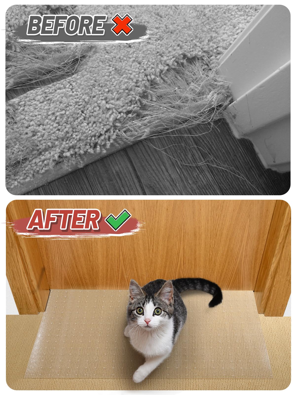 8.2Ft(L) Carpet Protector for Pets - Anti-Slip Cat Carpet Protector, Scratch Resistant Pets Scratch Stopper, Easy to Cut Floor Runner Under Doorway to Prevent Tearing