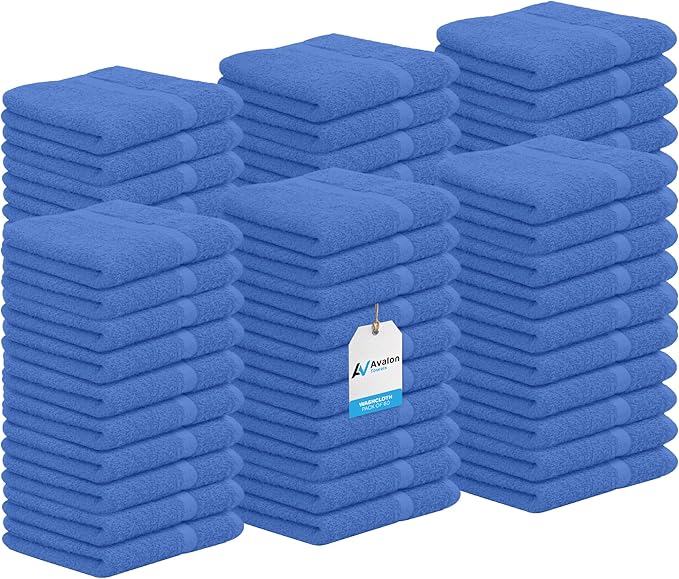 Avalon Towels Cotton Washcloths – Size 12x12 Inches, 100% Ring Spun Cotton