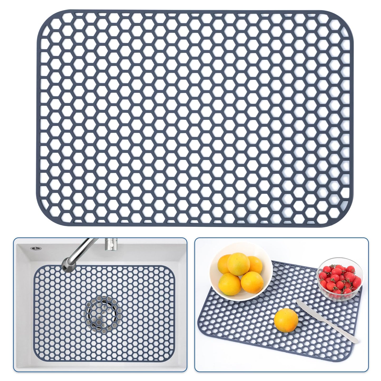 Bestjing Silicone Sink Protectors for Kitchen Sink -12" 13" 16" 18" 24" 26" 28" 30", Non-Slip Heat Resistant Mat for Bottom of Farmhouse Porcelain Stainless Steel (18.3"x12.5", Gray)