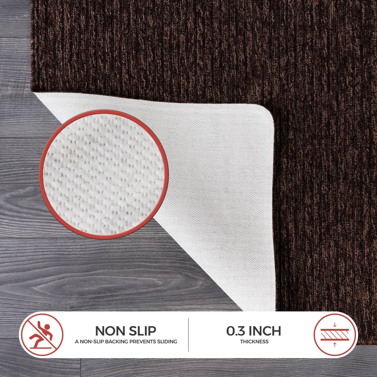 Luul Home Non Slip Brown Solid Rubber Back Thin Rug for Living Room 5x7 Area Rugs for Kitchen, Rugs for Bedroom, Stain Resistant Easy Cleaning Non Shedding Carpet Brown 5 x 7