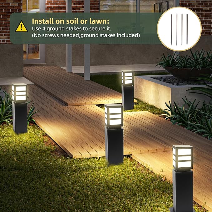 2Pack Landscape Path Lights 24" IP65 Waterproof Bollard Lights, Heavy Duty Steel Stable Widened Base E27 Lamp Holder, Modern Outdoor Path Lights Bollard for Lawn, Patio, Courtyard, Driveway, Oblong