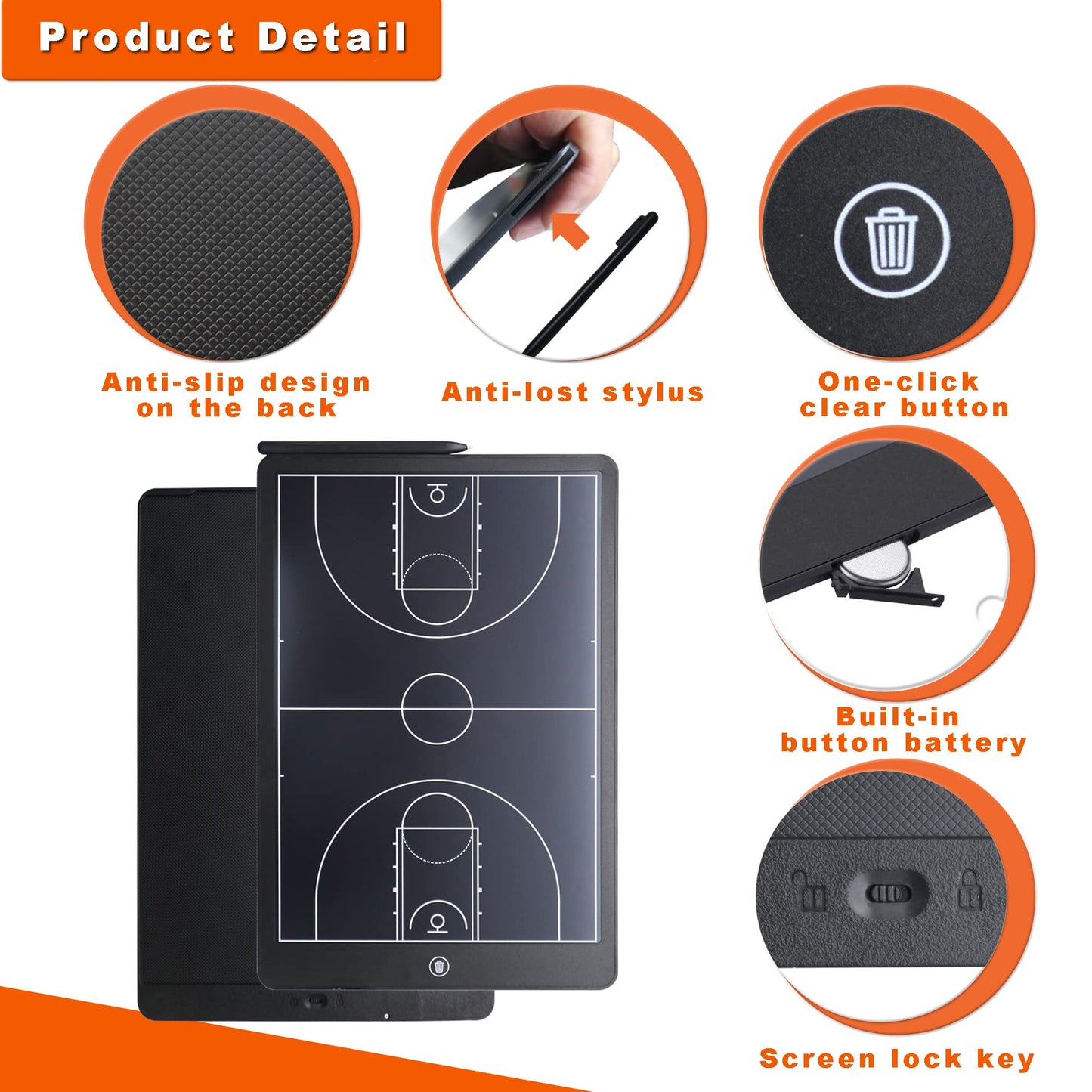 Augctoer 16'' LCD Screen Tactical Coaching Marker Board, Electronic Board with Stylus Pen,with Lock Function,for Coach Basketball Soccer (Basketball Coach Board)