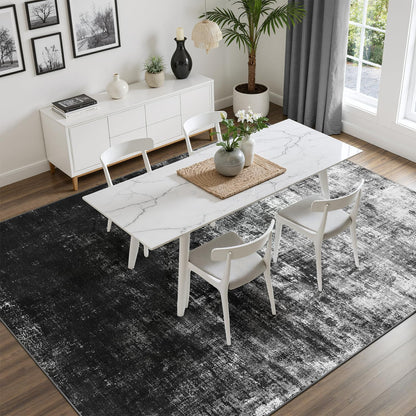 DCX Abstract Area Rug 8x10, Washable Black Modern Rug for Living Room, Kid & Pet Friendly with Rubber Back Non Slip, Soft Low Pile Carpet, Stain Resistant Rug for Bedroom, Office, Dining Room