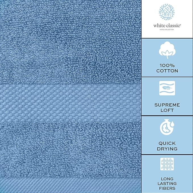 White Classic Luxury Light Blue Hand Towels