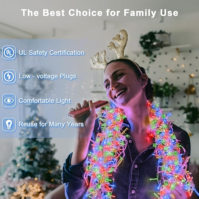 180 LED 59ft Christmas String Lights Indoor Outdoor, 8 Modes Christmas Fairy Lights with Timer & Momory, IP44 Waterproof Christmas Tree Lights for Xmas Patio Yard Fence Balcony Garden (Multicolor)