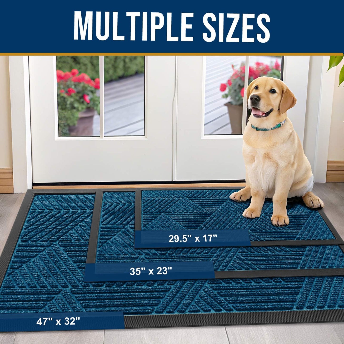 Kitinjoy Front Door Mat Outside Entrance, Sturdy Natural Dirt Trapper, Heavy Duty Rubber Doormat, Low Profile Non-Slip Backing, Easy Clean Floor Mat for Indoor Outdoor Entry, 47X32 Inch, Mixed Blue