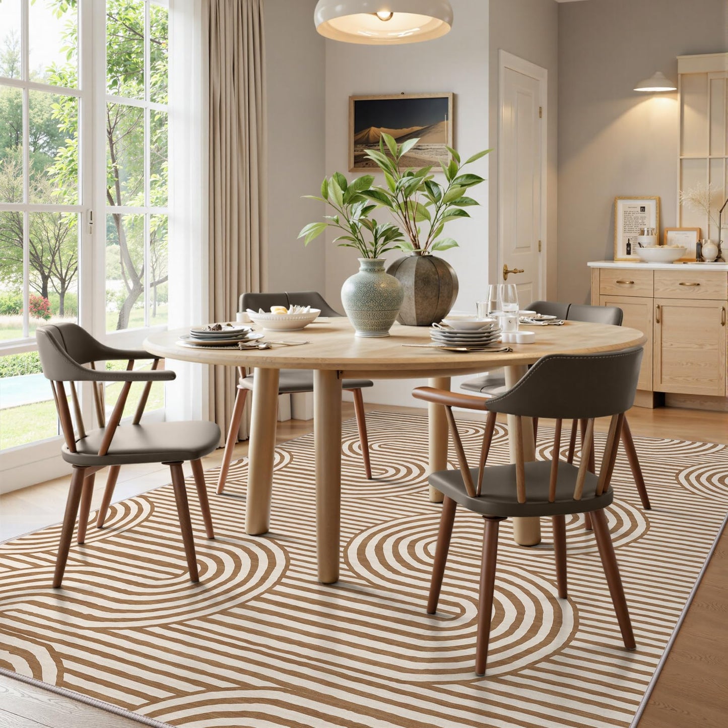 Lahome Modern Washable Rugs 8x10,Machine Washable Bedroom Rug Kids Rugs for Playroom Non Slip Soft, Play Room Backing Accent Ultra-Thin Carpet for Nursery Dining Room Classroom Alba（8'X10',Khaki