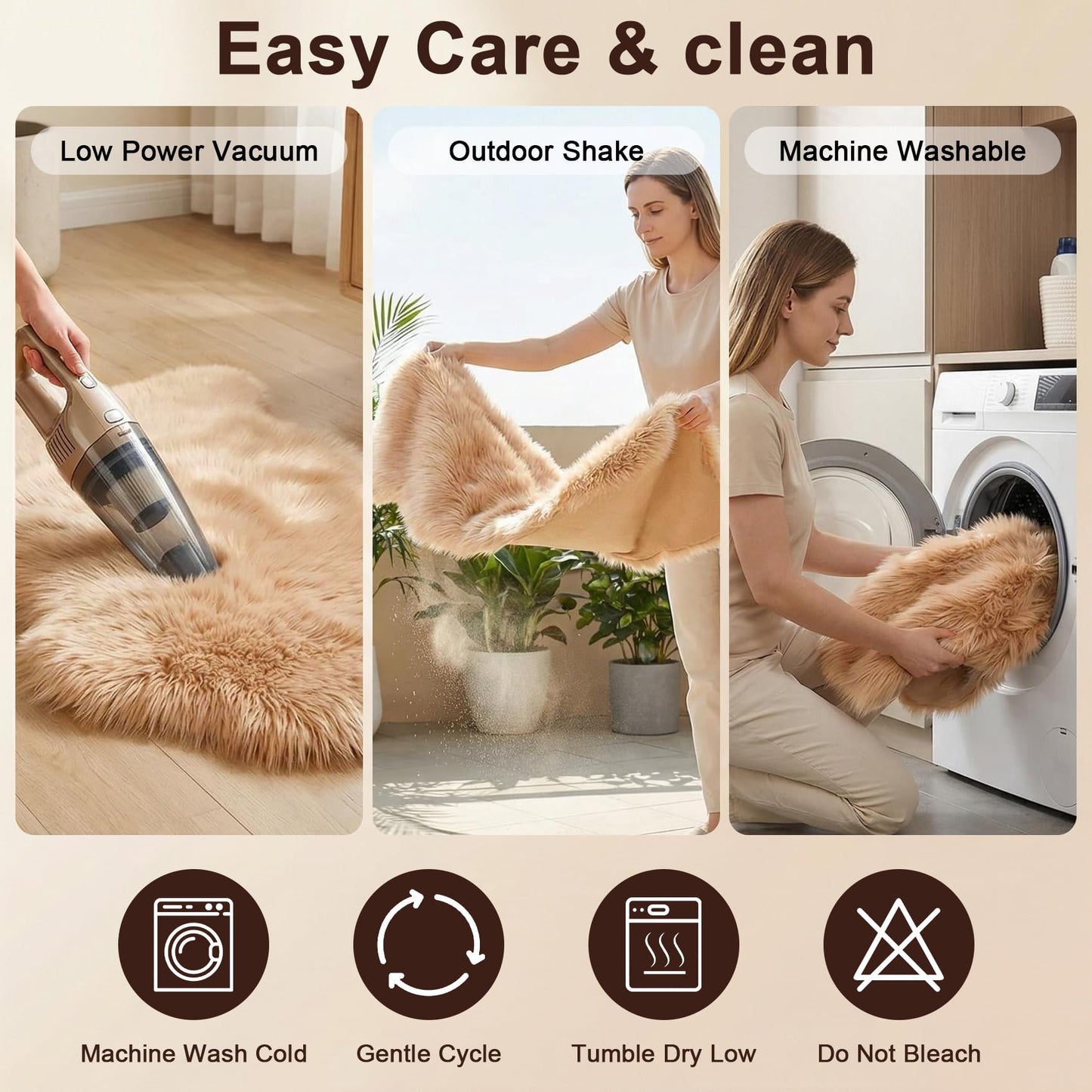 duduta Beige Faux Sheepskin Throw Rug 2x3 ft, Small Fluffy Shag Fur Rug for Bedroom Kids Room Dorm Decor Chair Covers Non Slip
