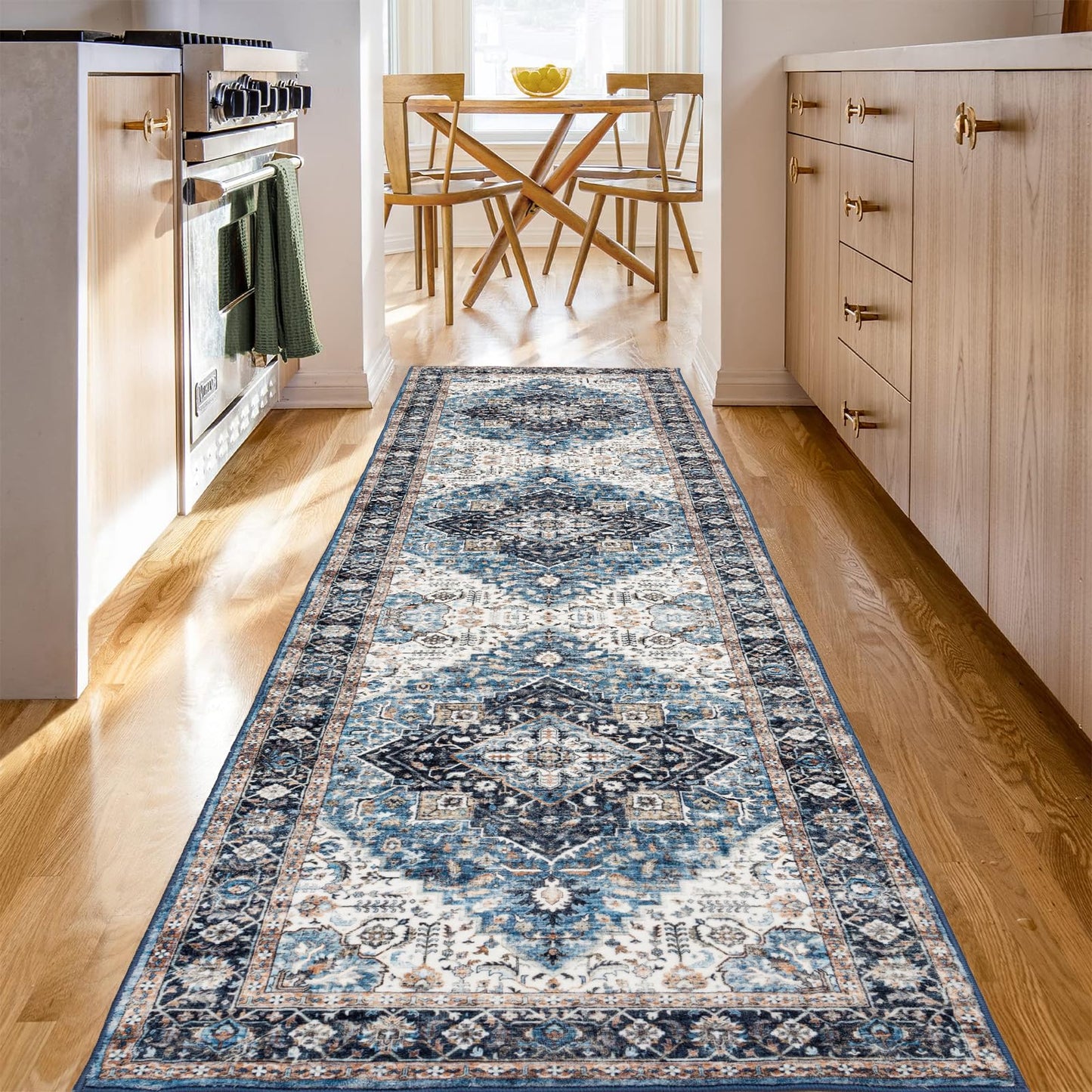 Domitapis Runner Rug 2×8, Vintage Boho Rug,Ultra-Soft Low Pile, Washable, Non Slip,Stain Resistant Printed Carpet for Hallway Kitchen Living Room Bedrooms Playroom Office, Blue/Navy