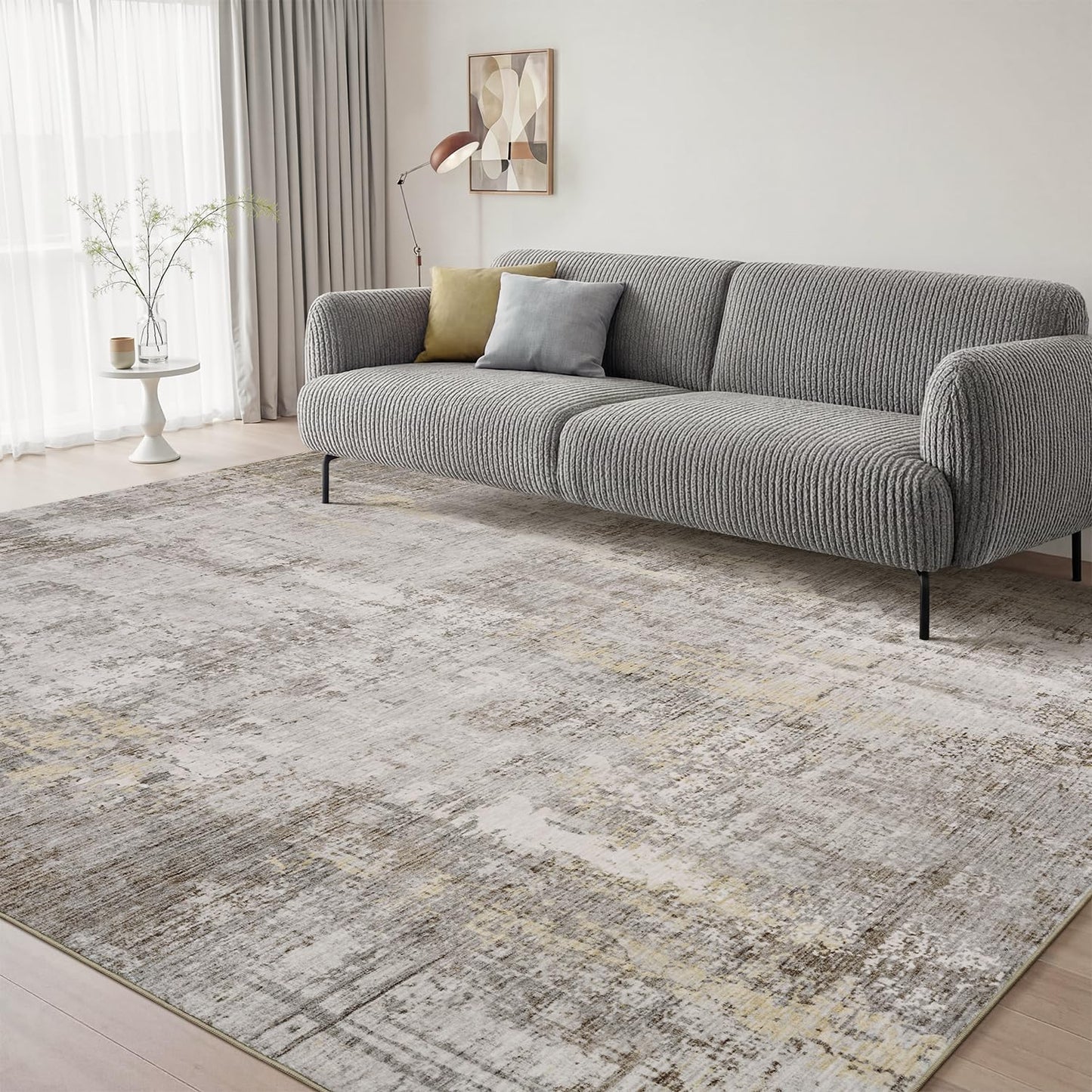5 x 7 Area Rugs for Living Room, Machine Washable Non Slip Rug Ultra Soft Low Pile Indoor Carpet Modern Abstract Rugs for Bedroom Office Room Dining Room Beside, Beige