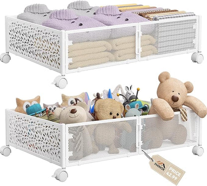Under Bed Storage, Under the Bed Storage Containers with Wheels, Under Bed Shoe Storage Organizer Drawer for Bedroom Clothes Shoes Blankets -2Pack