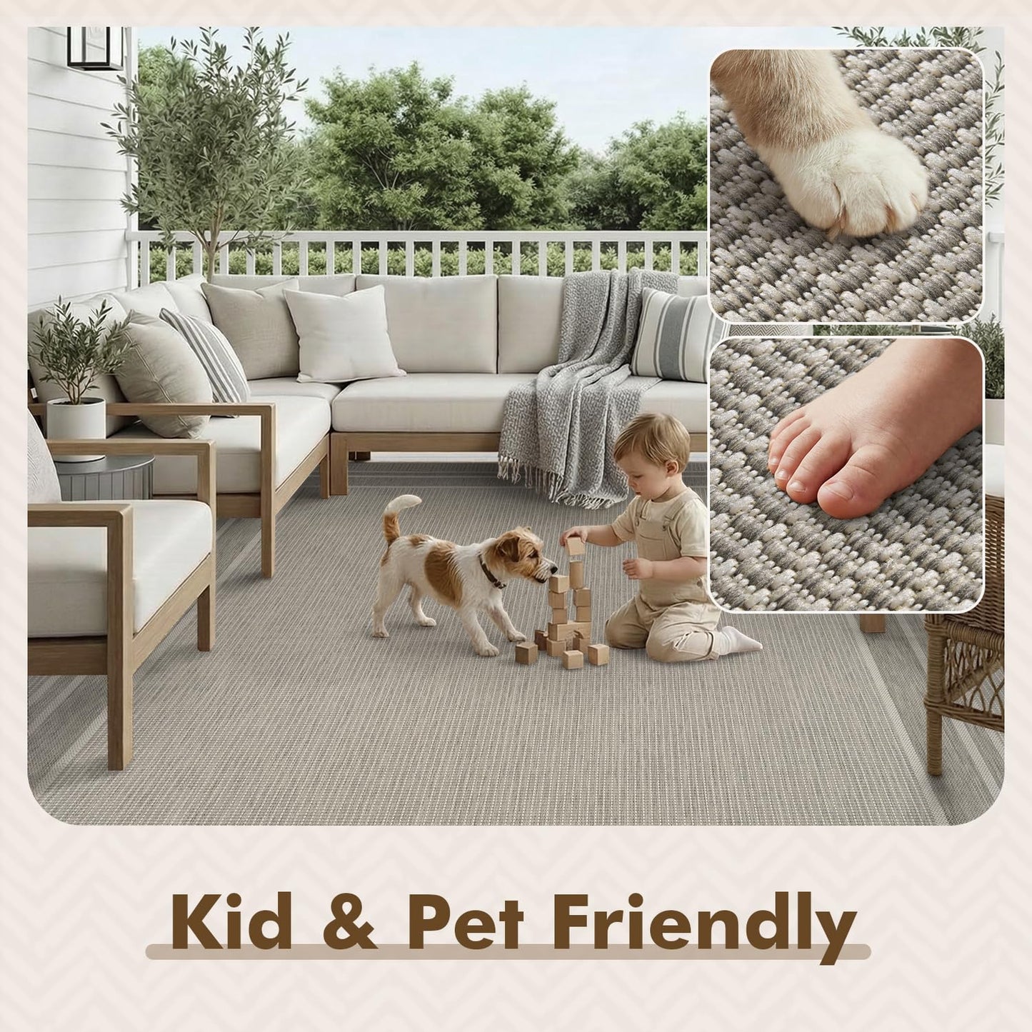 MontVoo-Outdoor Rug-Patio Rug 5x7 ft Polypropylene Indoor Outdoor Rugs Outdoor Carpet for Patio Deck Balcony Porch, Textured Weave, Durable for High Traffic, Fade-Resistant, Modern Silver Grey