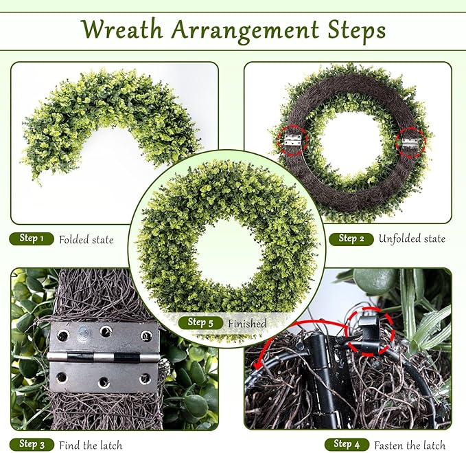 32 Inch Extra Large Boxwoods Green Spring Artificial Wreath for Front Door, Year Round Spring Summer Winter Wreaths for Wall Window Porch Home Farmhouse Outdoor Outside Indoor Decorations