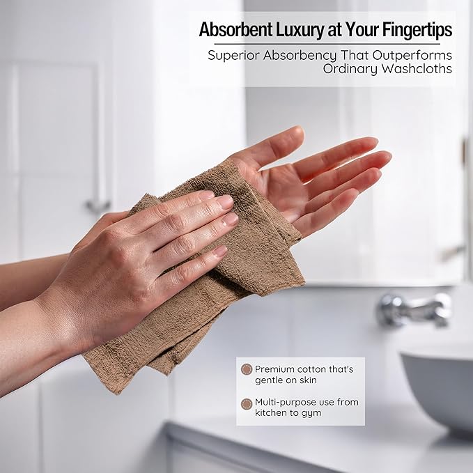 Luxurious Washcloths – Set of 12 – Size 13” x 13” – Thick Loop Pile Washcloth –
