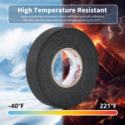 Ealyder Tape 2 Rolls Wire Harness Tape 3/4 Inch x 56 FT, High Temp Wiring Loom Harness Electrical Tape, Self-Adhesive Felt Cloth Wrap for Automotive Engines, Cable Protection and Noise Dampening