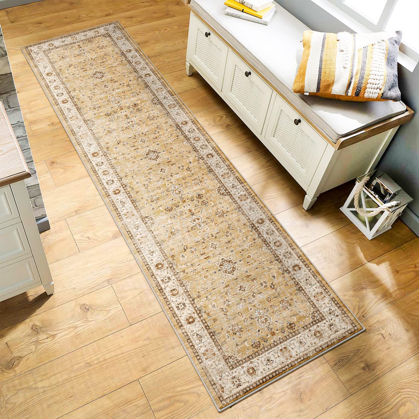 TOPRUUG Washable Runner Rug 2x7 - Hallway Runner Rug Kitchen Rugs and Mats Non Skid Washable Waterproof Carpet Runner for Living Room Bedroom Bathroom (Gold, 2X7)