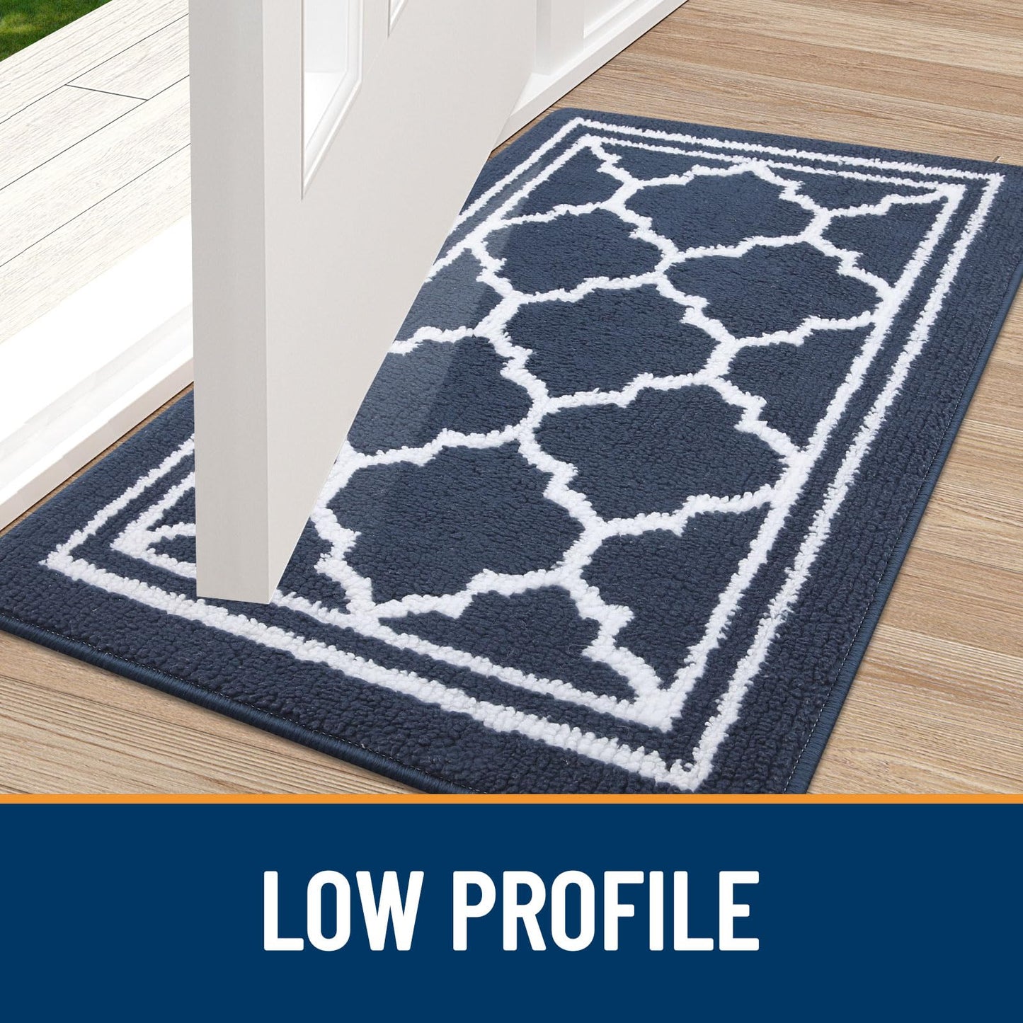 Buganda Indoor Door Mat, Dirt-Resistant and Absorbent Doormat, Anti-Slip, Low Profile Floor Mats for Inside Entryway, Front, and Back Door Entrance (32x20 Inches, Navy Blue)