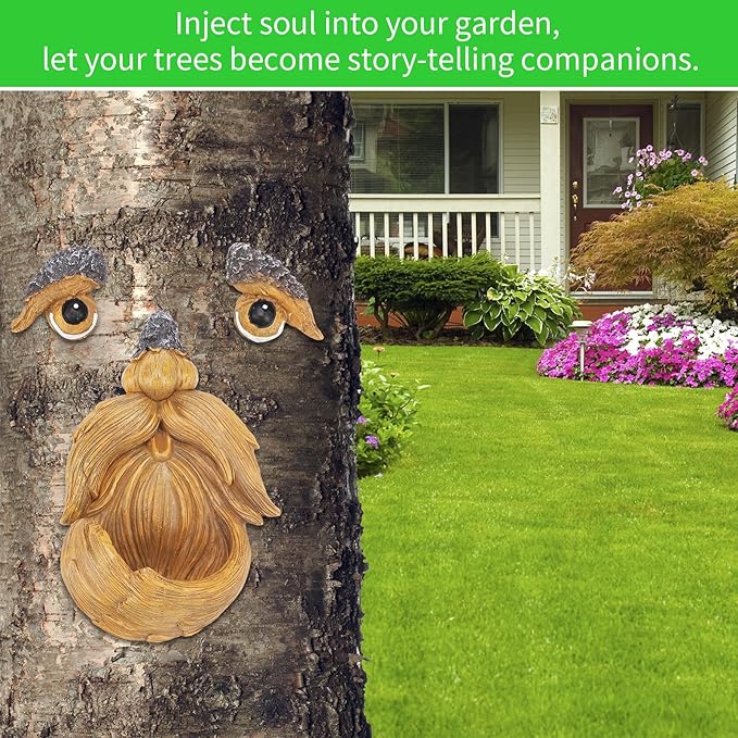 tree faces decor outdoor,FHNQRQN,face for tree decorations art garden statues,yard art clearance,whimsical yard decor,whimsical outdoor garden,gardening gifts,halloween,huggers,funny,scary,bird feeder