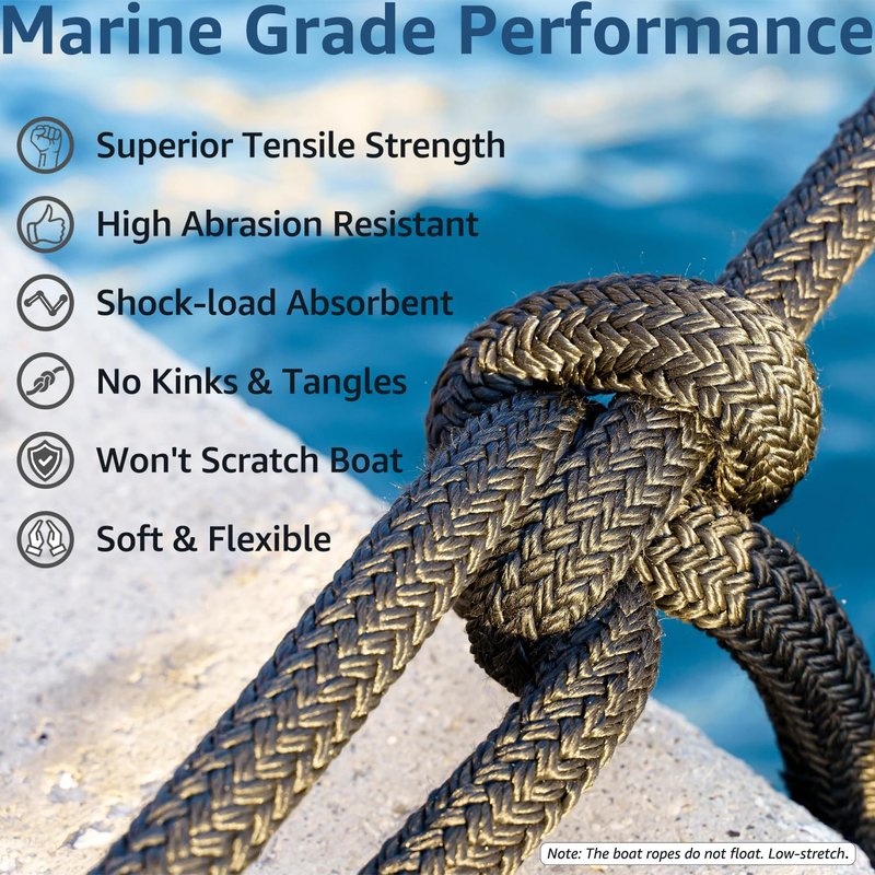 PACTHSD 2 Pack 3/4" x 30' Dock Lines - Marine Grade Nylon Boat Rope with 18" Loop for Docking and Mooring - Double Braided Boat Lines, High Strength, Easy Handling, Heavy Duty, Fray Resistant - Black