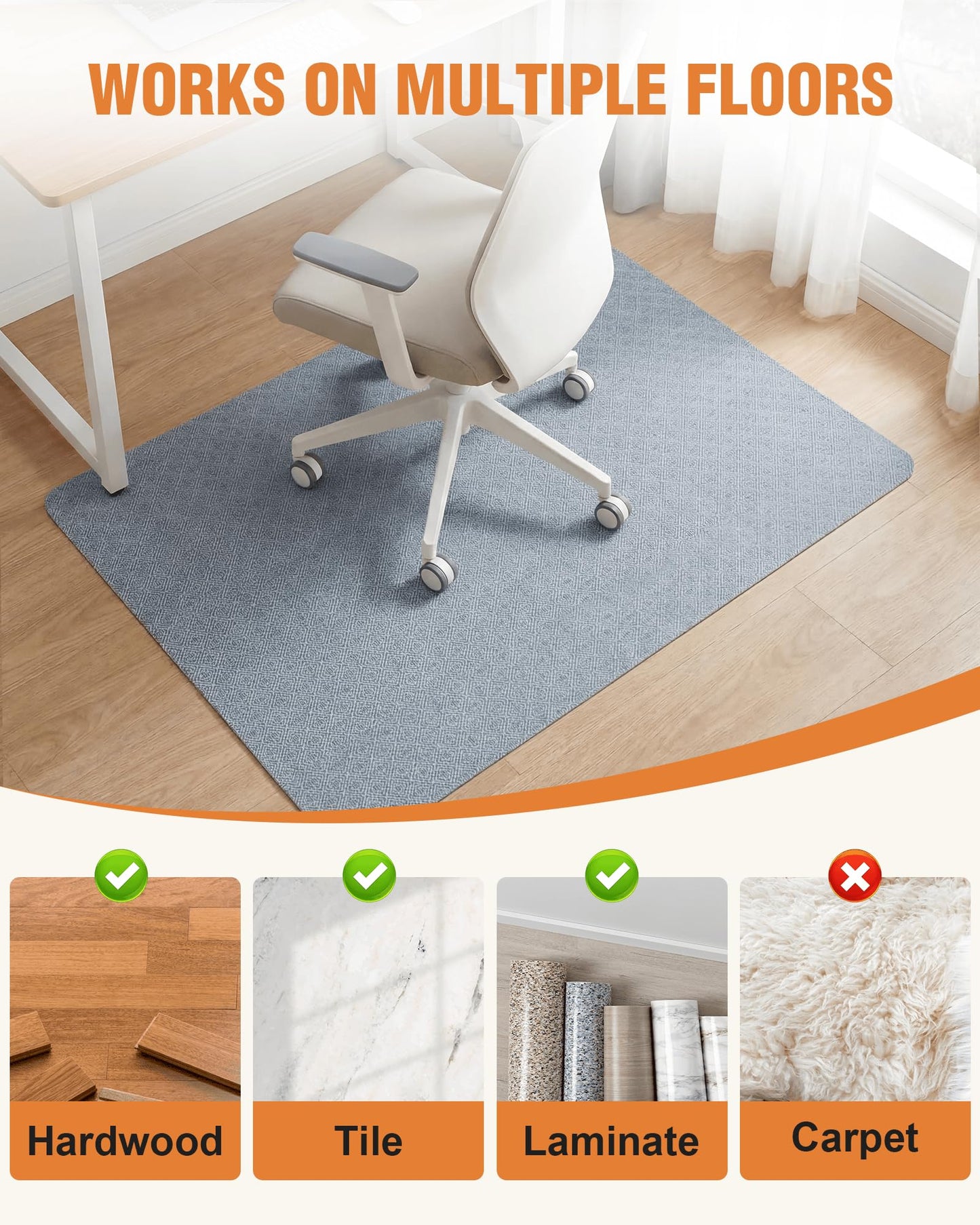 Carvapet Office Chair Mat for Hardwood Floor, 36x48 Inch Heavy Duty Floor Protector, Non Slip Desk Chair Mat for Rolling Computer Gaming Chairs, Easy to Clean Greek Key Pattern