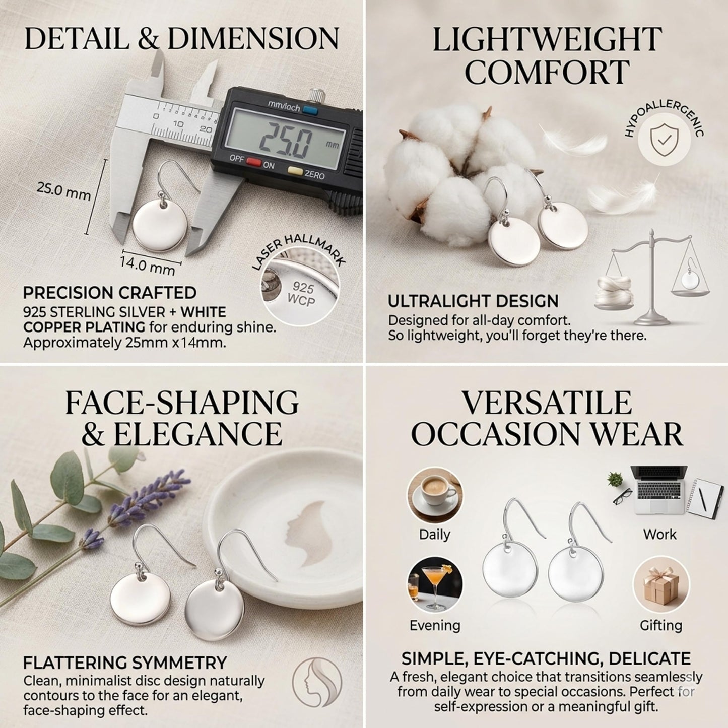 925 Sterling Silver Circle Disc Dangle Drop Earrings for Women Lightweight Small Round Hoop Statement Earrings Minimalist Jewelry