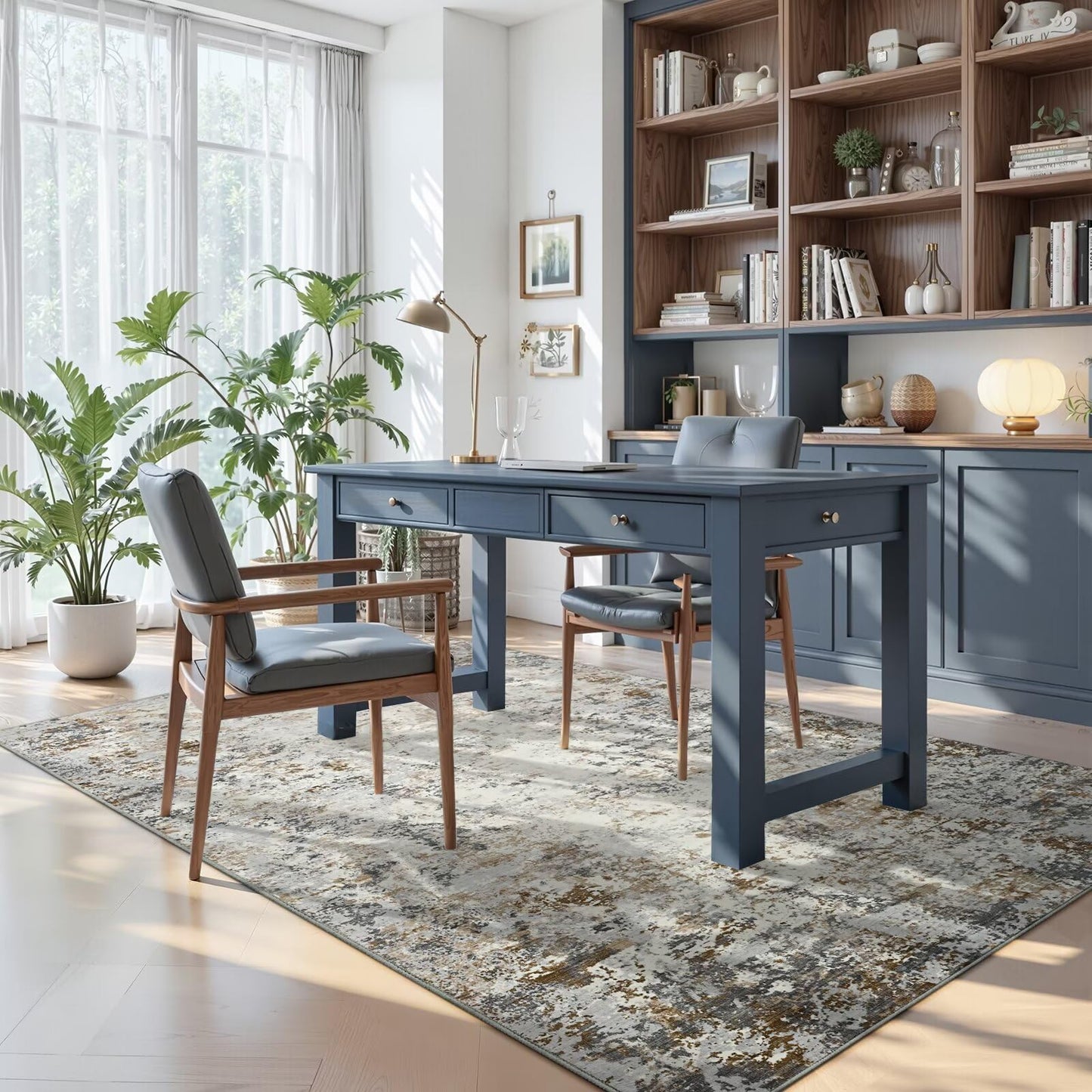 Toneed Abstract Area Rug Modern Washable Rug Soft Non Slip Rug Low Pile for Bedroom Living Room Dining Room Brown/Grey 4x6 Feet