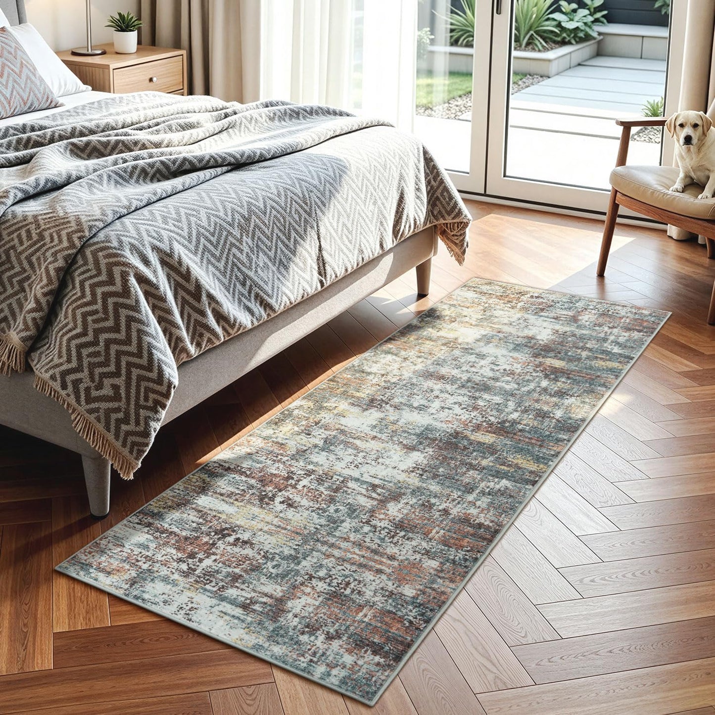 RUGVIGO 2x6 Runner Rug Non-Slip Washable, Red Runners for Hallway Kitchen Entryway Indoor, Soft Neutral Abstract Modern Farmhouse Carpet for Bedroom Laundry Room Decor