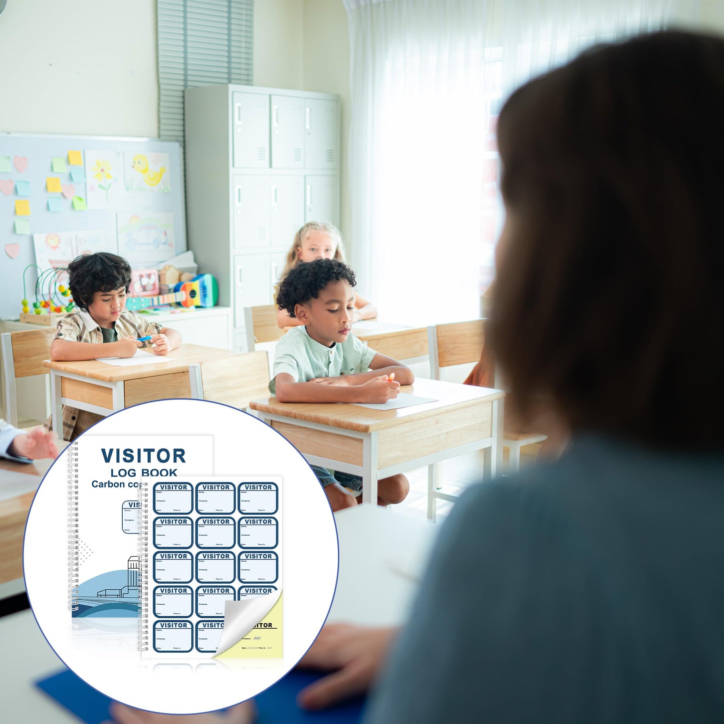 1 Pack of Visitor Badges Log with Carbon Copy Protecting Privacy Pages Visitor Stickers 8.5x11 Inch Visitor Log Book School Church Business Pass Guest Register Book - 225 Badges 30 Memo Pages (1)