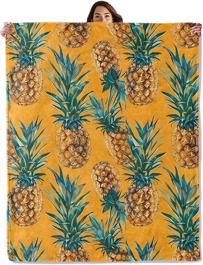 Yellow Pineapple Fruit Throw Blanket for Boys Girls Kids Adults Women, Fuzzy Warm Soft Cozy Flannel Blankets Gifts for Bedroom, Couch, Travel, Home Decor 60x80 in