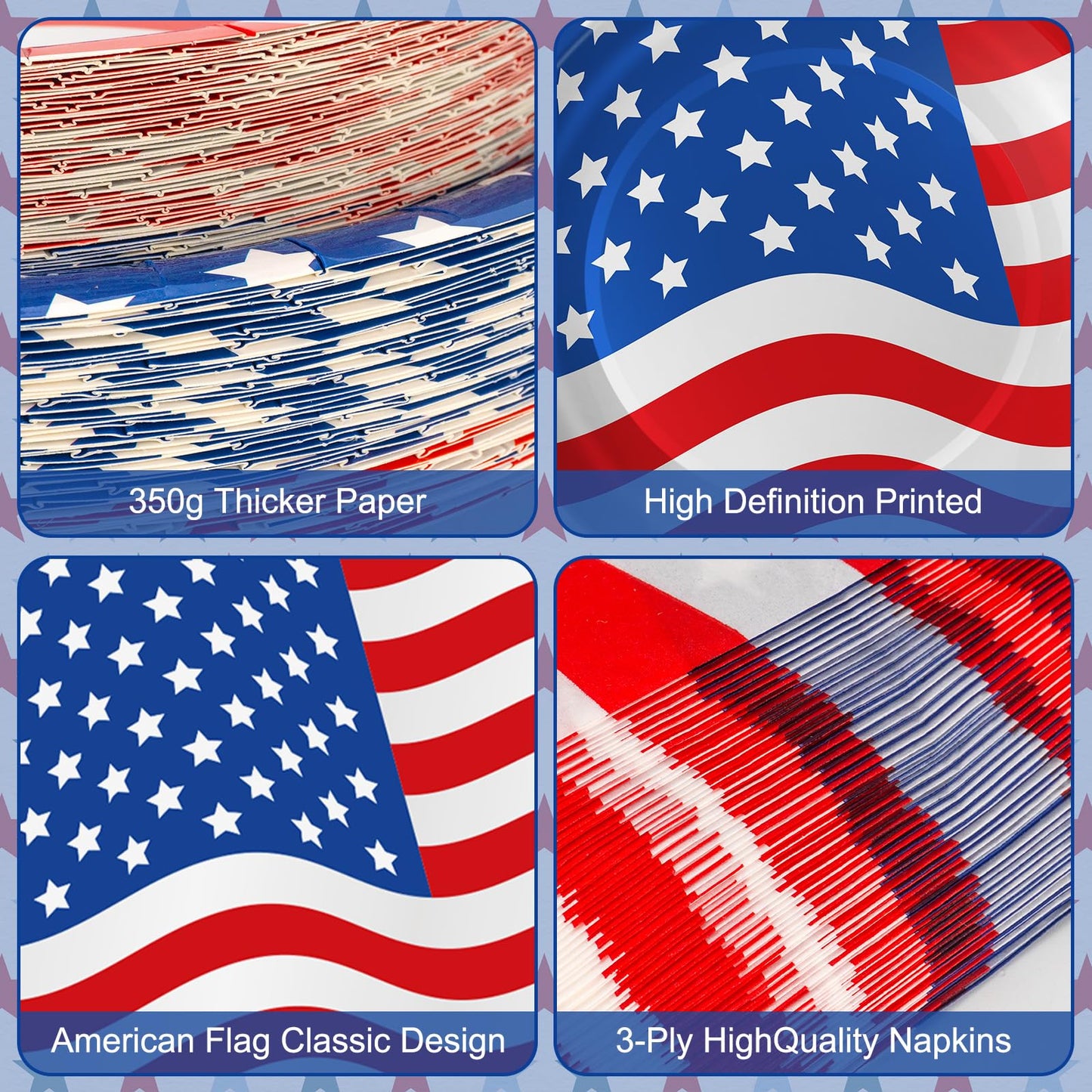 4th of July Plates and Napkins Sets - Patriotic American Flag Party Supplies Tableware, July 4th Disposable Paper Plates Napkins Set for Memorial Day, Independence Day Decorations Table Decor,Serve 50