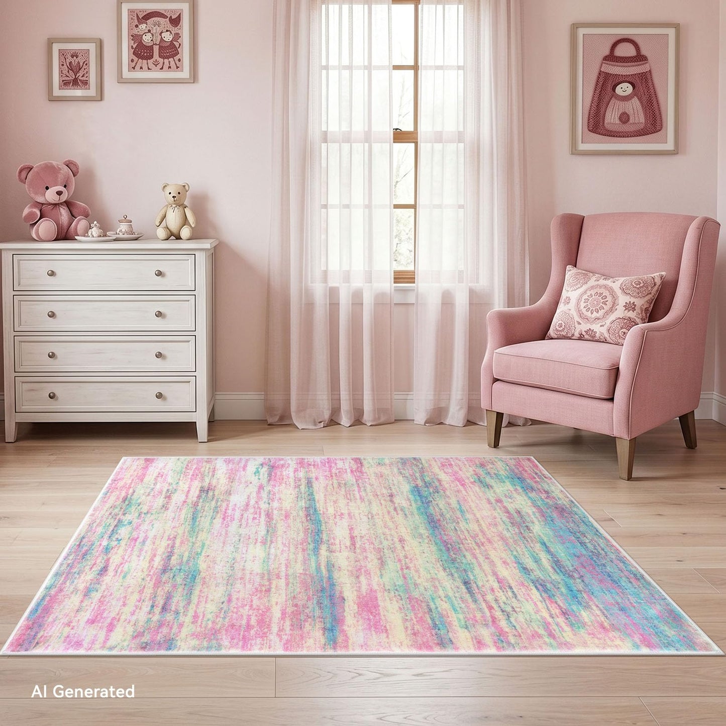 KOZYFLY Modern Abstract Pink 3x5 Area Rug Washable Girls Kids Bedroom Rug Throw Entry Mat Non-Slip Carpet Dining Room Rug with Soft Low Pile for Living Room Kitchen Bath Office