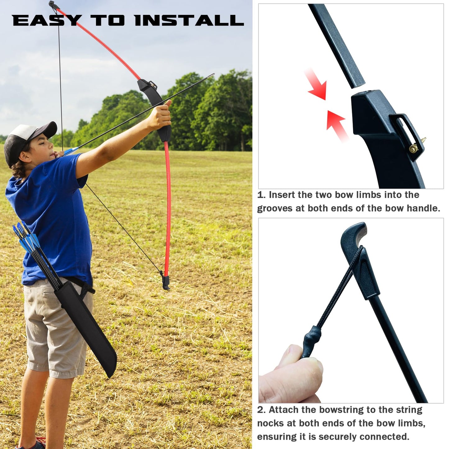 Toy Kids Bow and Arrow Set, 45" Youth Bow and Arrows Archery Set Adult, Teens 8-12 14-16 Year Olds Archery Long Bows with 1 Bow 9 Arrows 5 Target Face 1 Arm Guard 1 Quiver 1 Sight Pin 4 Target Pins