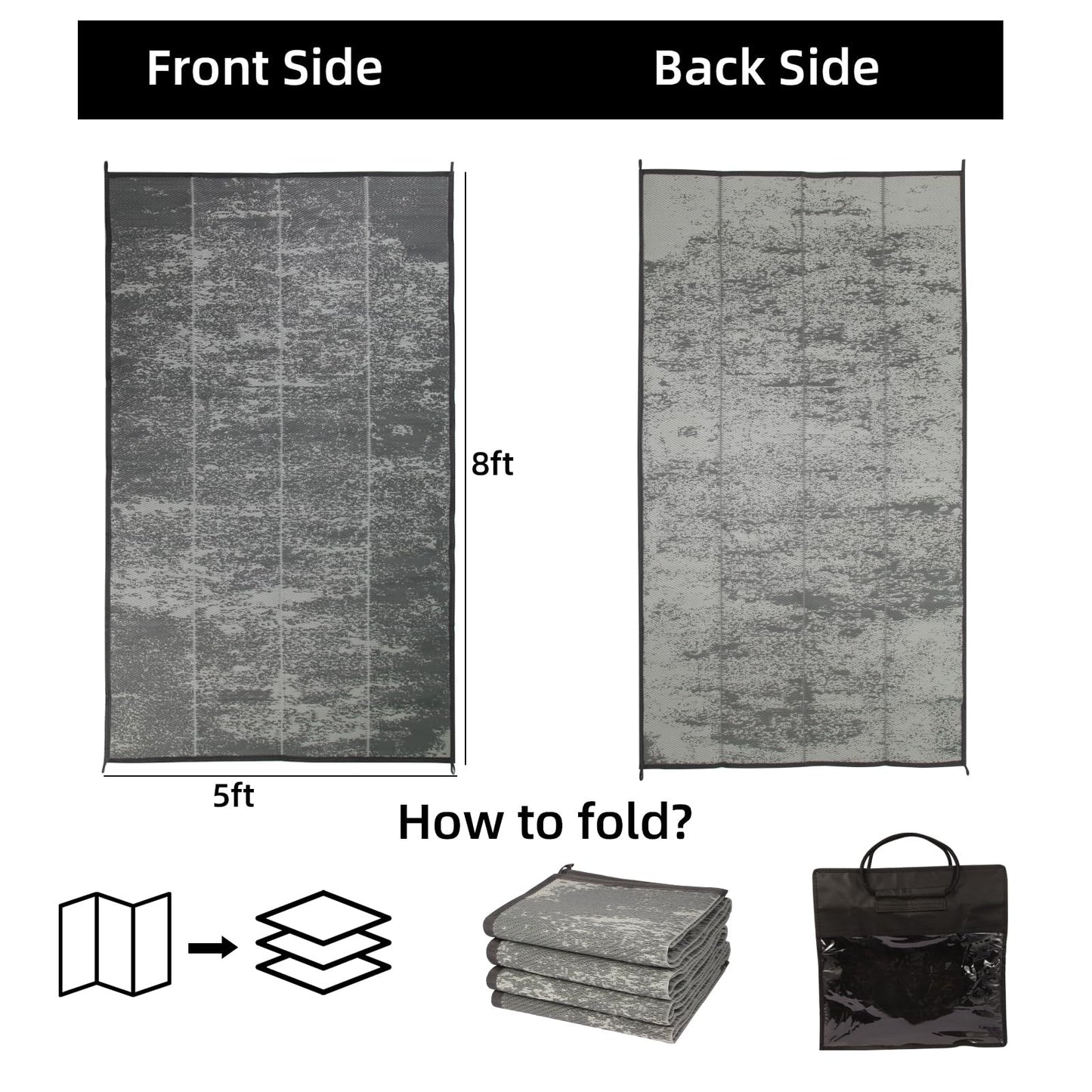 5'x 8' Outdoor Rug,Waterproof Reversible Patio Rugs,5x8 ft Plastic Straw Outdoor Carpet Foldable Plastic Camping Mat for Outside RV, Patio,Picnic,Camper,Balcony,Porch(5 x 8,Deep Gray)