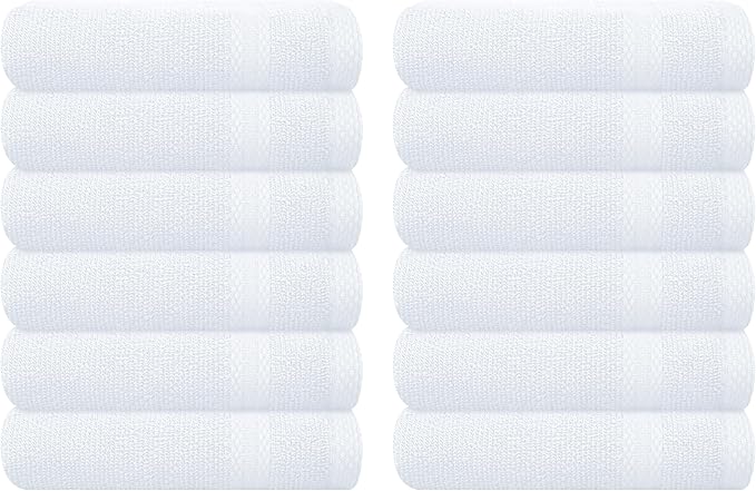 GLAMBURG Ultra Soft 12-Piece Washcloths Set 13x13-100% Ringspun Cotton