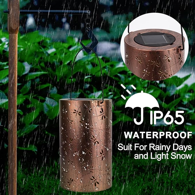 Boho Solar Lanterns Outdoor Birthday Gifts for Women Mom Grandma Metal Hanging Solar Powered Unique Garden Decorative LED Lights for Outside Yard Patio (Dragonfly)
