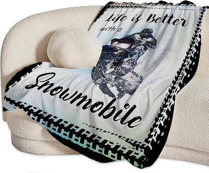 Snowmobile Blanket Decor Gifts for Snowmobile Lover, Flannel Fleece Fuzzy Snow Mobile Throw Blankets, Soft Warm Cozy Plush Sport Blanket Stuff Decoration for Kids Adult 50"x40"