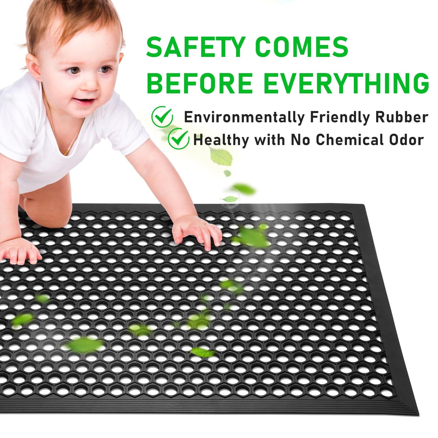 BEHERO Rubber Outdoor Mat, 36 x 24 inches Anti Fatigue Rubber Floor Mats, Non-Slip Front Door Mats Entrance, Heavy Duty Pool Mat Outside for Entryway