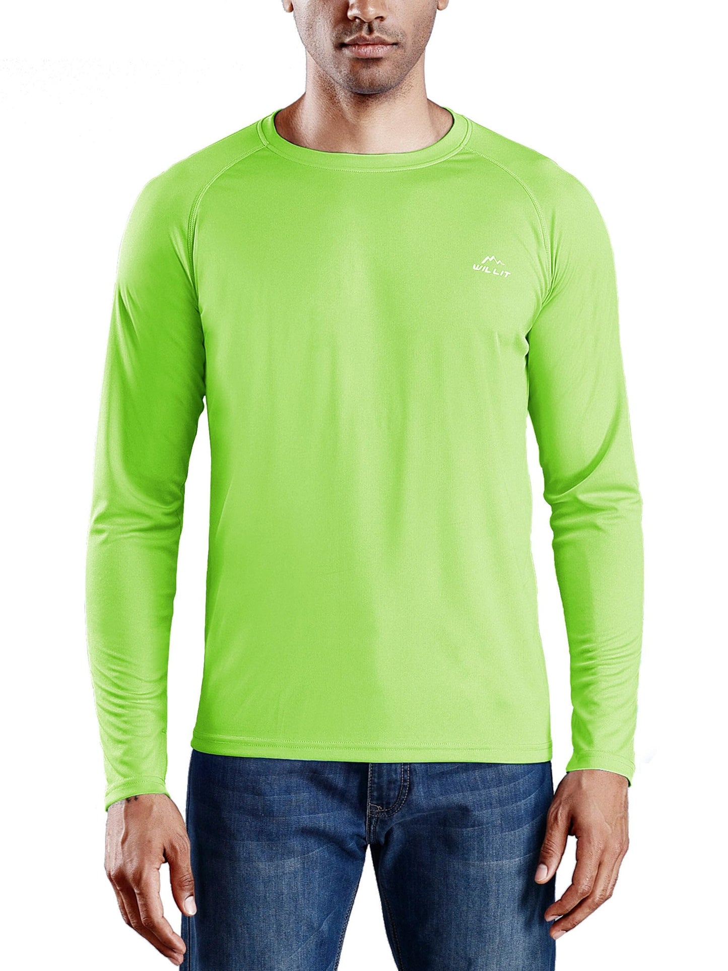 Willit Men's Rash Guard Swim Shirts UPF 50+ Long Sleeve Shirts Sun Protection SPF Hiking Fishing UV Shirt Fluorescent-Green XXL