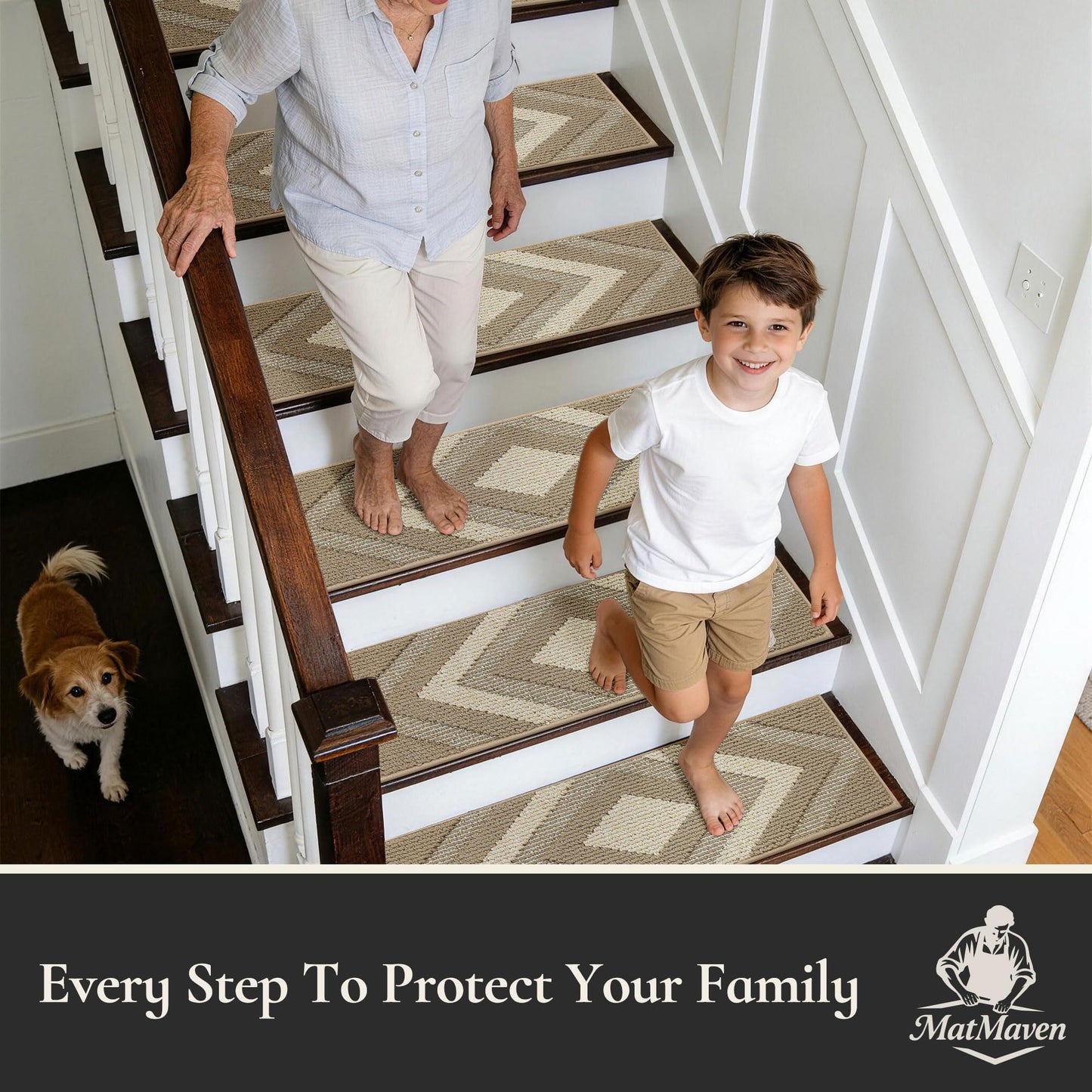 MatMaven Stair Treads for Wooden Steps Indoor, 14 Pack 9"x28" Non Slip Carpet Stair Treads,Machine Washable Stair Runner Rugs with Peel & Stick Reusable TPE Backing for Kids Elders & Pets,Beige