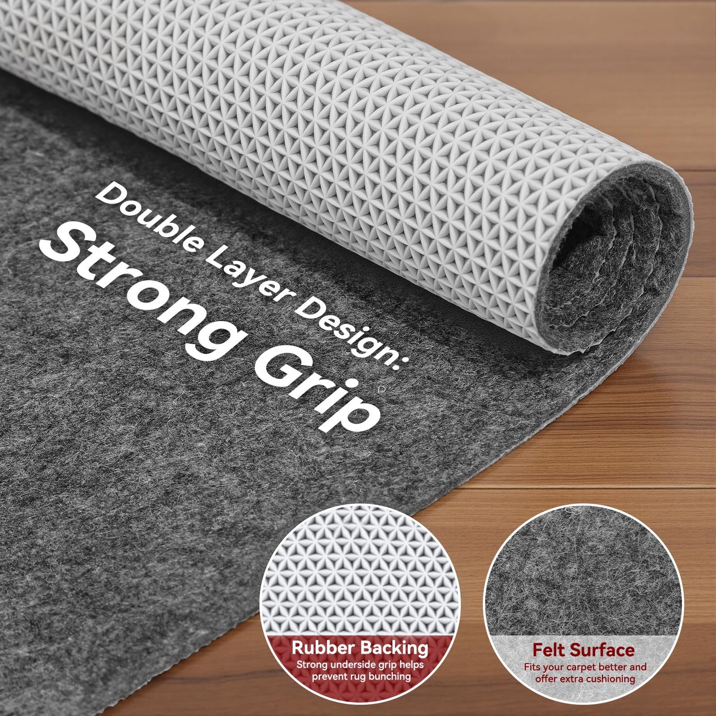 Songrey Non Slip Rug Pad Gripper 8x10 Ft, Thick Felt Fabric with Anti Skid Backing, Carpet Pad for Hardwood Floors, Keep Area Rugs in Place and Safe