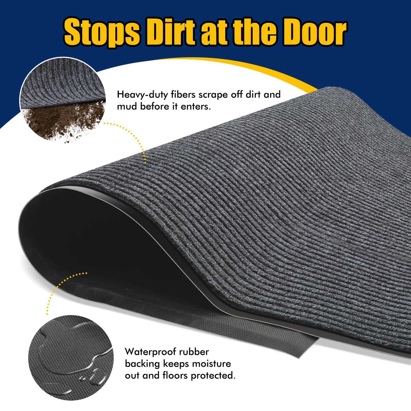 Extra Large Indoor/Outdoor Entrance Mat - 4 x 5 Feet, Rubber Border Door Mat Heavy Duty, Waterproof, Low-Profile, Easy to Clean, Rubber Entry Mat, Commercial Floor Mat, Charcoal Grey
