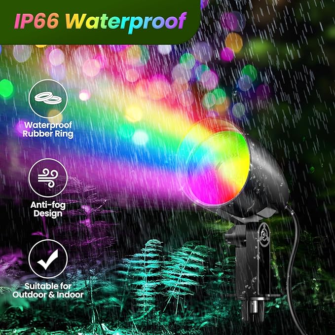 ZZXX 20W RGB Outdoor Spotlight Halloween 120V Color Changing Landscape Lights Waterproof LED Multicoloured Spotlights, Dimmable, Timer, Memory Function with US 3-Plug in (2 Pack)