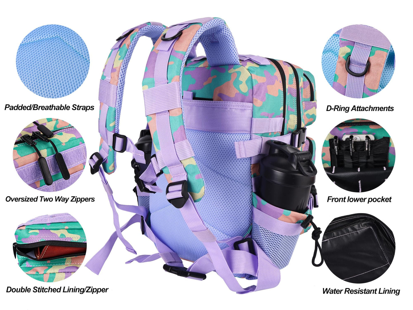 LHI Tactical Military Backpack for Men and Women 25L Army Assault Pack Bag Large Rucksack with Molle System-PGY Camo