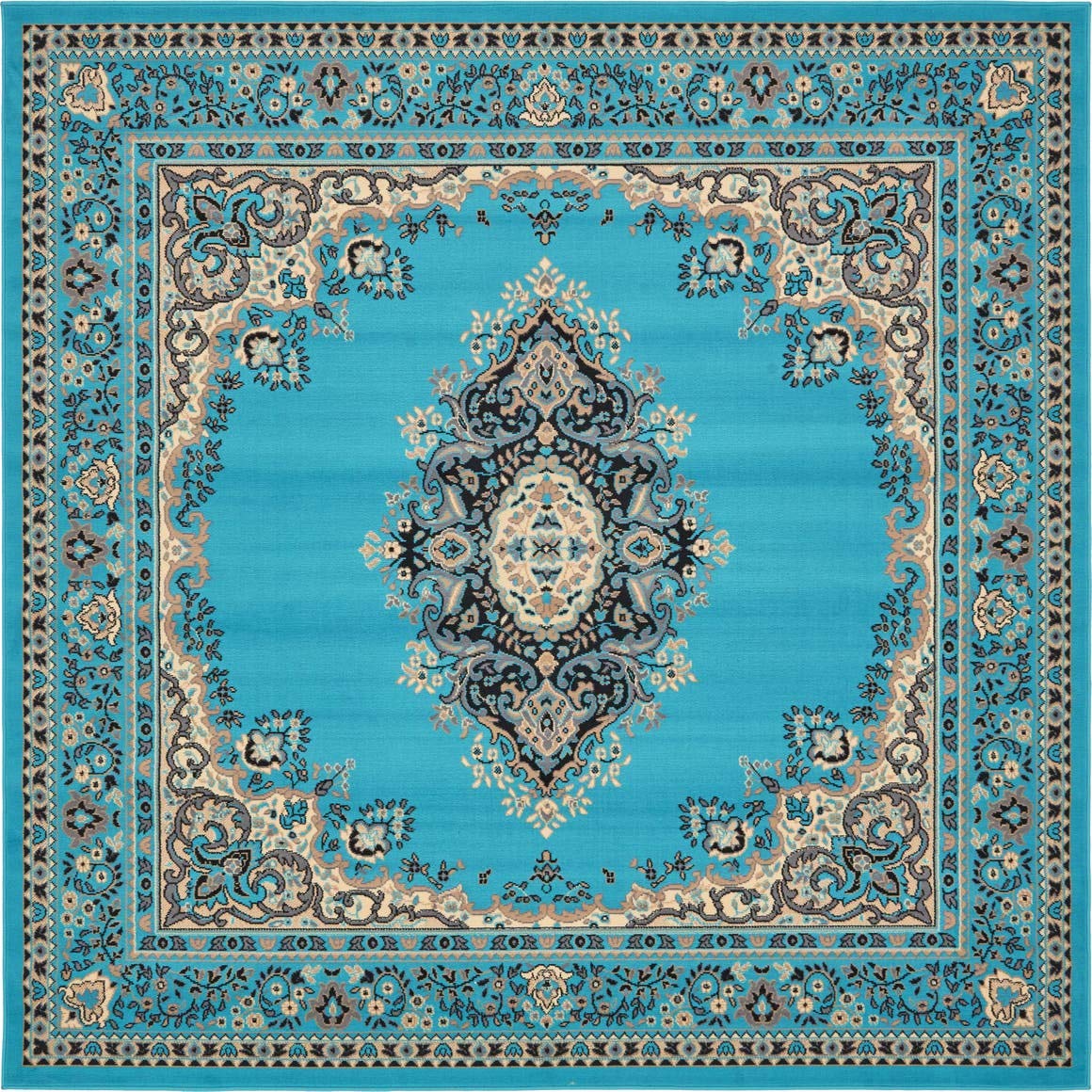 Unique Loom Reza Collection Traditional Persian Style Area Rug, 8' 0" x 8' 0", Turquoise/Ivory