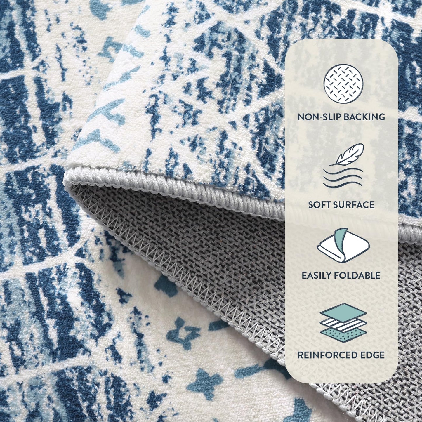 Lahome Moroccan Entryway Rugs Indoor 2x3 Area Rug Blue Non-Slip Backing Washable Indoor Mats for Entryway Low-Profile Throw Soft Rugs for Bathroom, Geometric Print Door Rug for Kitchen Bedside Hana
