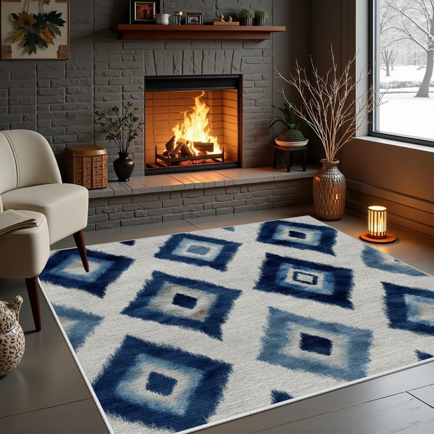Rustic Area Rugs 7x9 - Native American Inspired Tribal Design, Rustic Lodge Country Style, Washable Non Slip Soft Floor Carpet for Living Room Bedroom Office, Geometric Home Decor