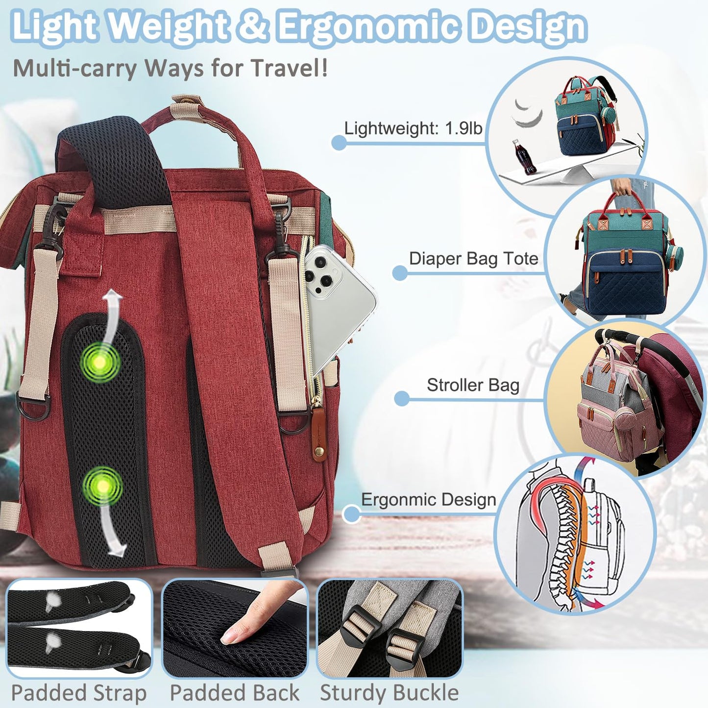 SHITIESHOU Diaper Bag Backpack Baby Bag, Baby Girl Boy Diaper Bag for Dad Mom with Pad, 16 Pockets, Pacifier Case, Large Diaper Bags Unisex for Travel (Colorful)