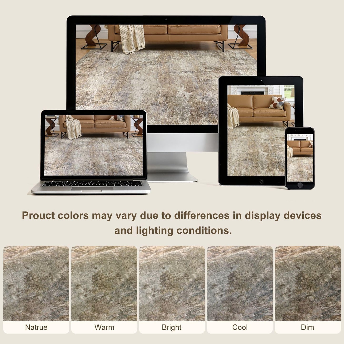 ELLIUNE Area Rugs 5x7 Washable Rug - Brown Rugs for Bedroom Indoor Floor on Slip Soft Living Room, Modern Low Pile Stain Resistant Carpet for Laundry Dining Room Office Home Decor - Dark Brown